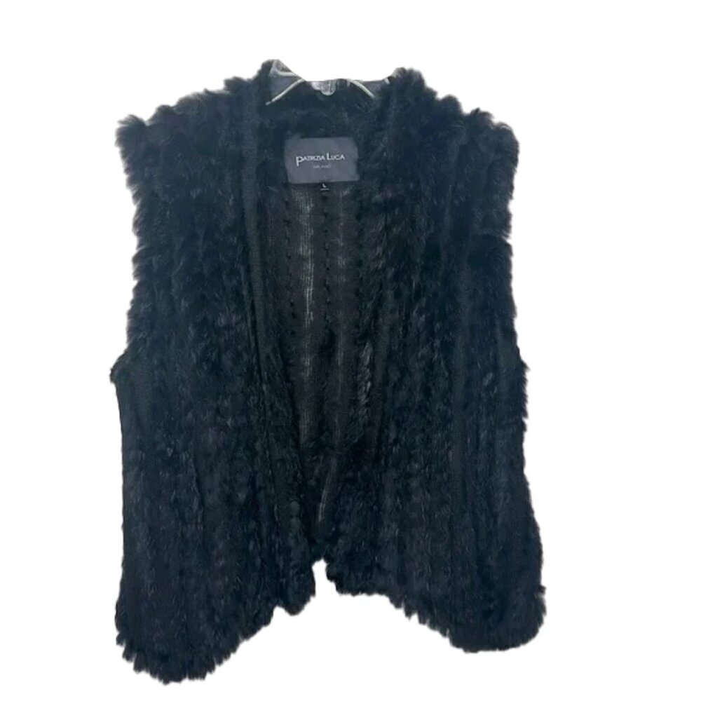 🆕 🥳 🔥 PATRIZIA LUCA, black 100% genuine rabbit vest, Size L